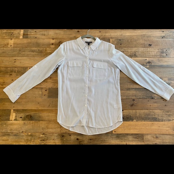 Express Tops - Express Polka Dot Long Sleeve Button Up Top- MEDIUM